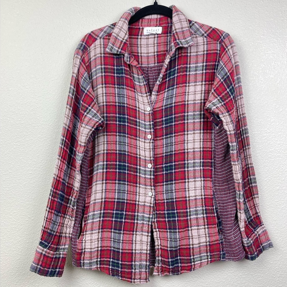 Velvet by Graham & Spencer Women's Medium Yana Mixed Plaid Button Up Shirt Top